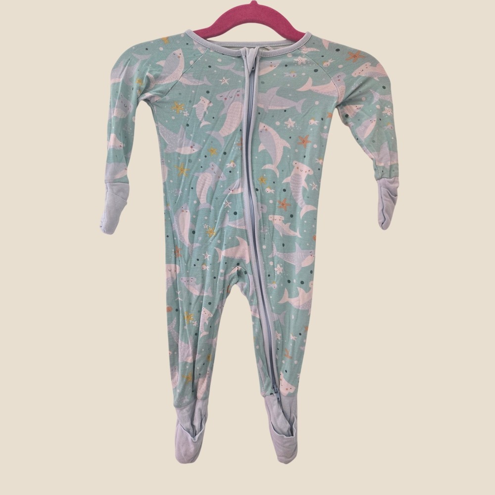 Little Sleepies Shark Sea Life Bamboo Zippy Sleeper Blue 0-3 Months